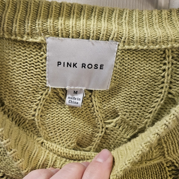 Y2k Pink Rose Women's Cable Knit Sweater - Sage - Picture 3 of 3